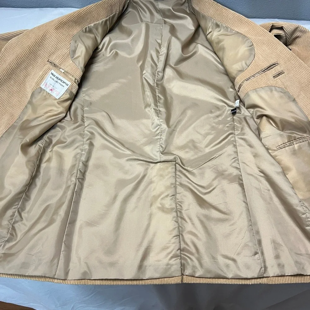 Via Europa Foley's Corduroy Blazer Sport Coat Two Button Jacket Tan Brown Sz 42L